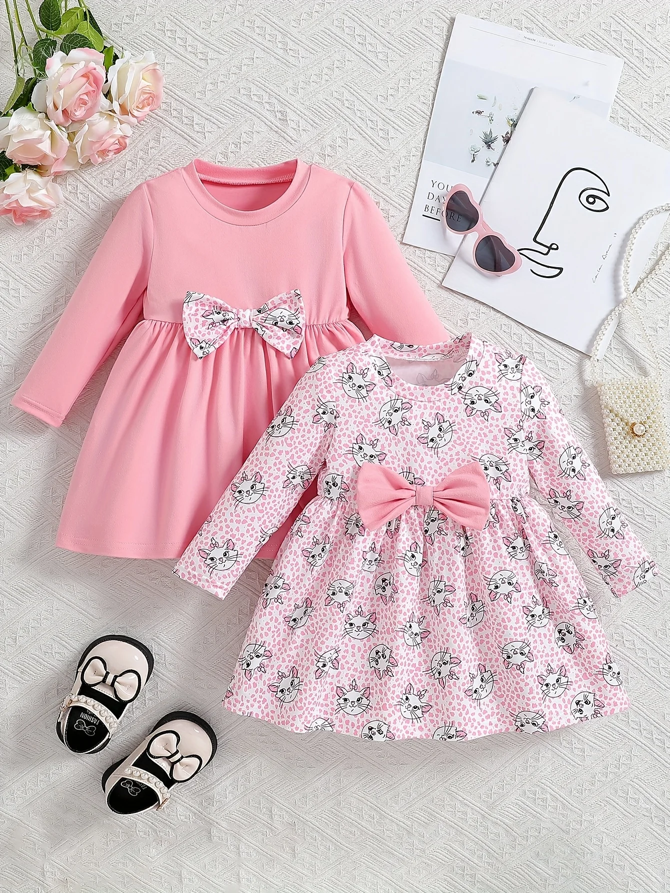 2-Piece Baby Girl Bowknot Dress Set: Stylish Minimalist & Comfortable Spring Daily Outfit | Valentine's Day & Birthday Gift