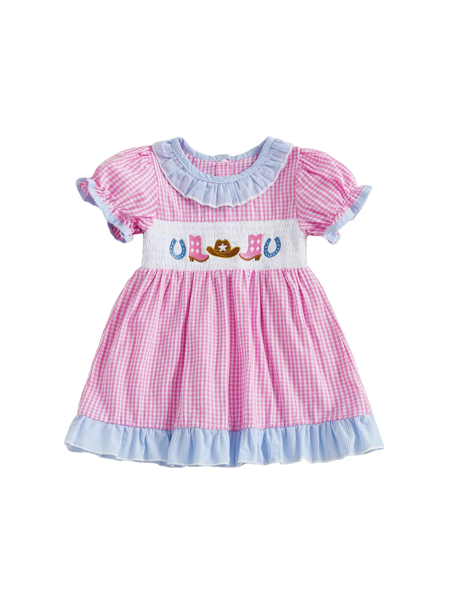 Adorable Baby Boy Denim Overalls Set Cowboy Hat Embroidered Western Shirt Ruffle Trim Short Sleeve Outfit Cute Summer Clothes