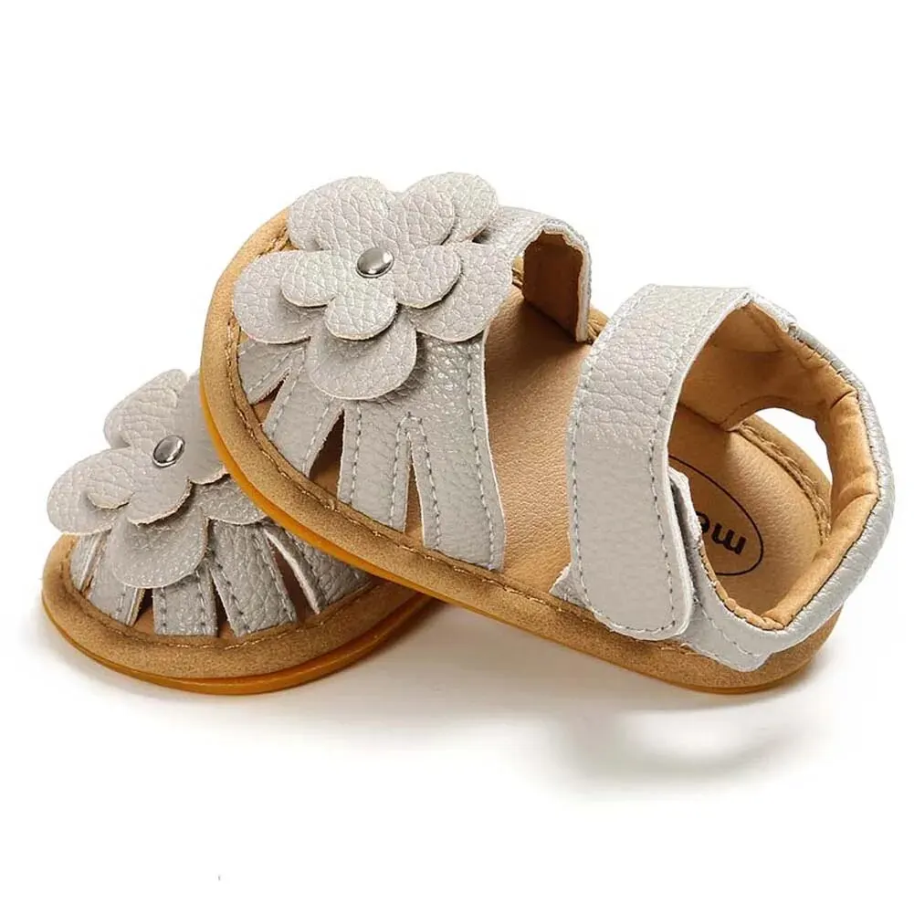 Meckior 2024 Summer Baby Beach Sandals Flat Flower Rubber Sole Anti-Slip Newborn Toddler Crib First Walkers Baby Girls Shoes - Image 2