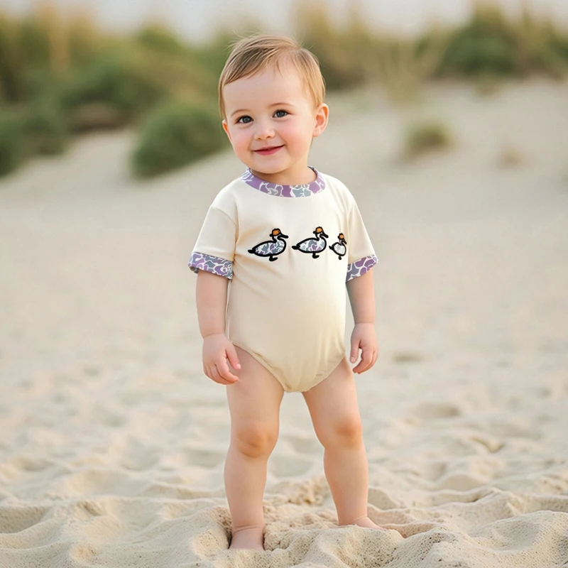 Cute Cartoon Animal Print Short Sleeve Romper Jumpsuit for Infant Boys Girls Summer Bodysuit Outfit with Crew Neck