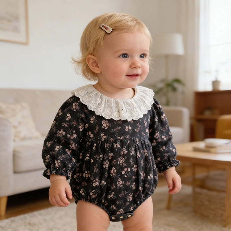 2026 New Spring Toddler Baby Girl Romper 0-24M Long Sleeved Cotton Print Korean Style Climbing Baby Girl Cotton Sweet Clothing