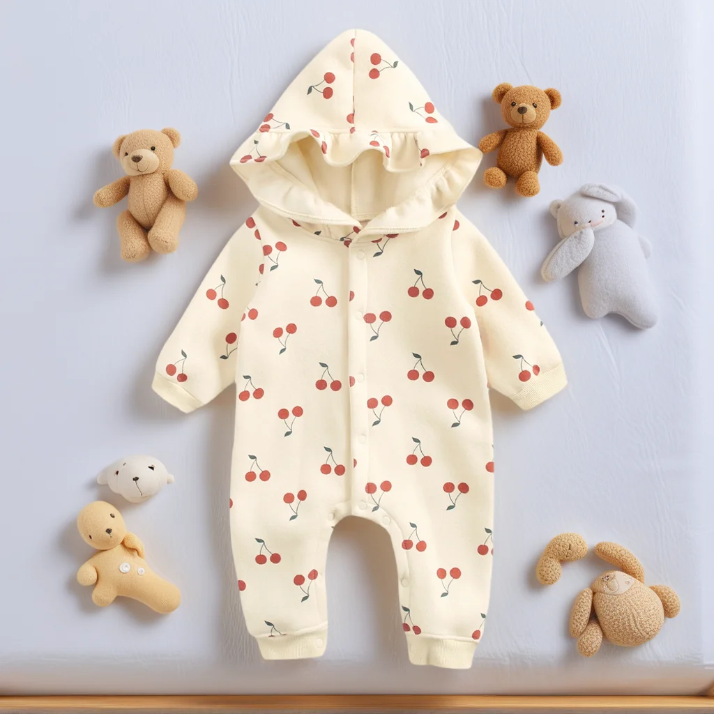 Sanlutoz Long Sleeve Cute Winter Warm Infants Jumpsuits Hooded Baby Girls Rompers Toddler Clothing Cartoon